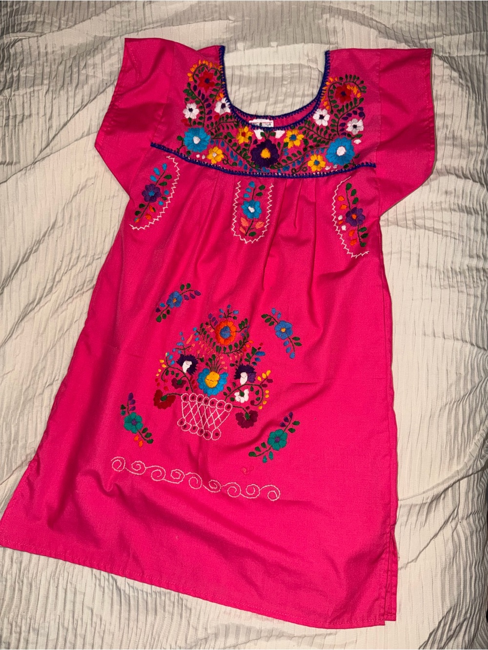 Girls' Bright Pink Embroidered Fiesta Dress